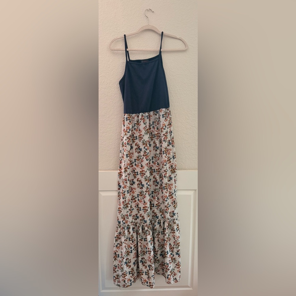 Navy and Floral Sleeveless Maxi Dress